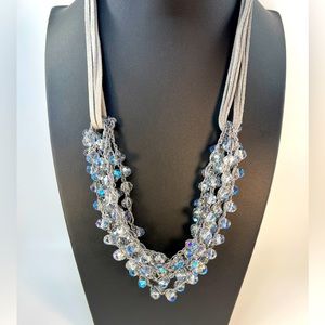 Aurora Borealis Glass Crystal Statement Necklace with Leather Chain Bundle 3/$15